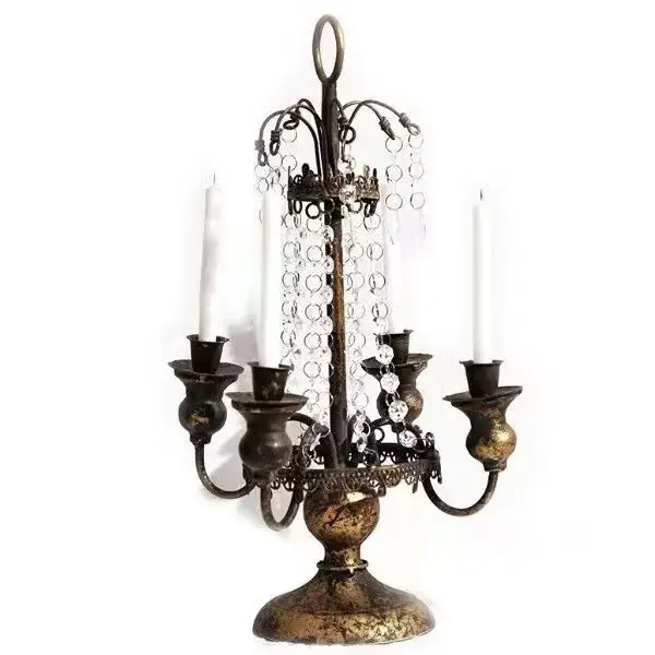 European style light luxury romantic retro wrought iron crystal four headed candle holder