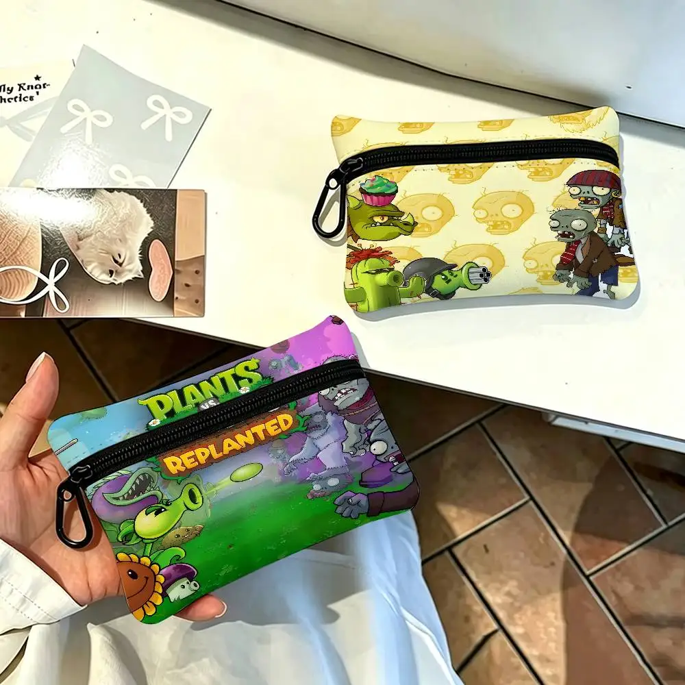 P-Plants-vs Cartoon Z-ZombieS  Wear-resistant Oxford Cloth Coin Purse Portable Backpack Hanging Card Storage Bag