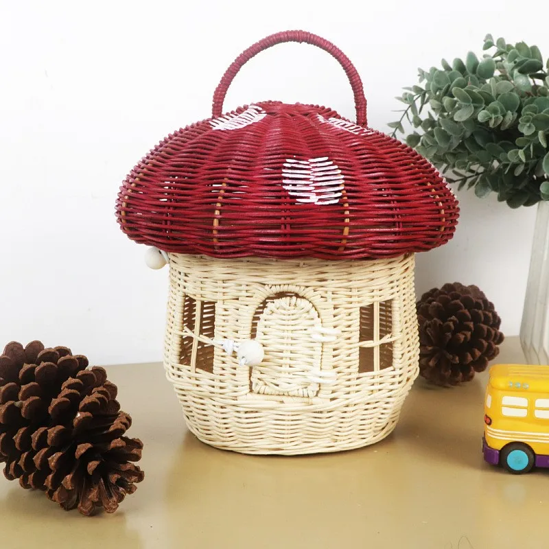

Oak Fruit Shape Handbag Handmade Rattan Woven Mushroom Storage Box Children Toy Basket Woven Storage Box Photography Props ZG159