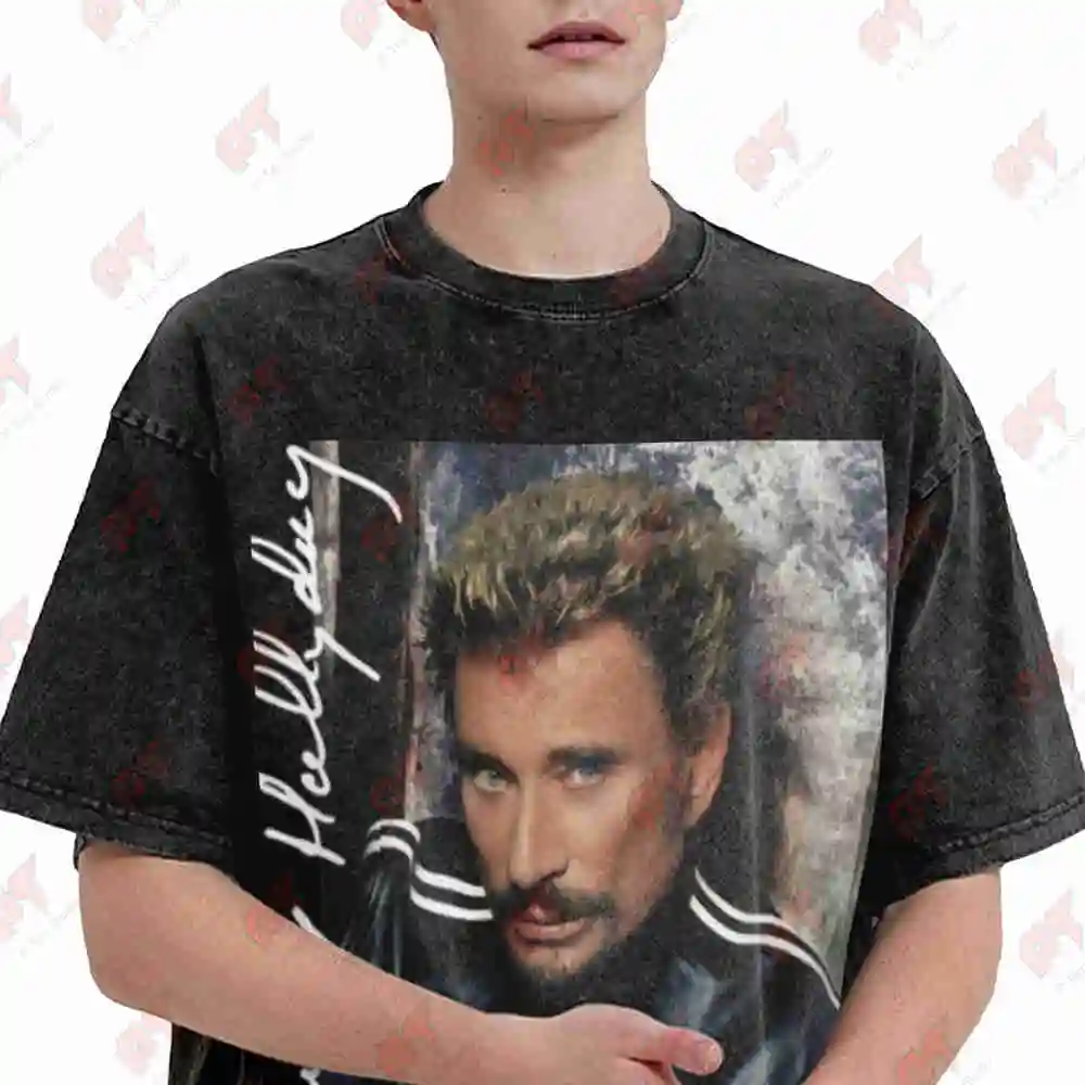 Vintage Johnny Hallyday Tour 2003 Retro Signature Vintage Washed Tee Pure Cotton T-Shirt