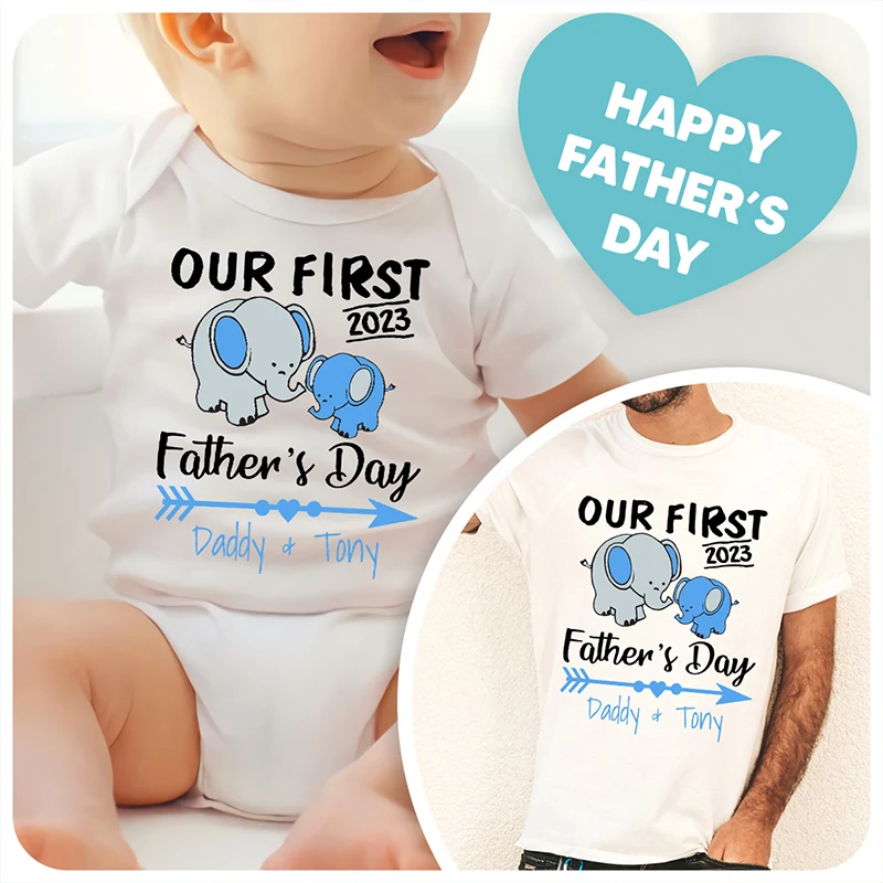 Personalized Daddy and Baby Tshirt Funny Custom Name Our First Father's Day Family Matching Shirts New Dad Gifts