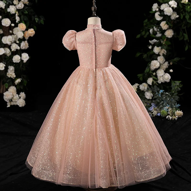 Girls First Communion Dress Children Pageant Ball Gown Girl Flower Wedding Sequins Dresses for Kids Piano Performance Vestidos