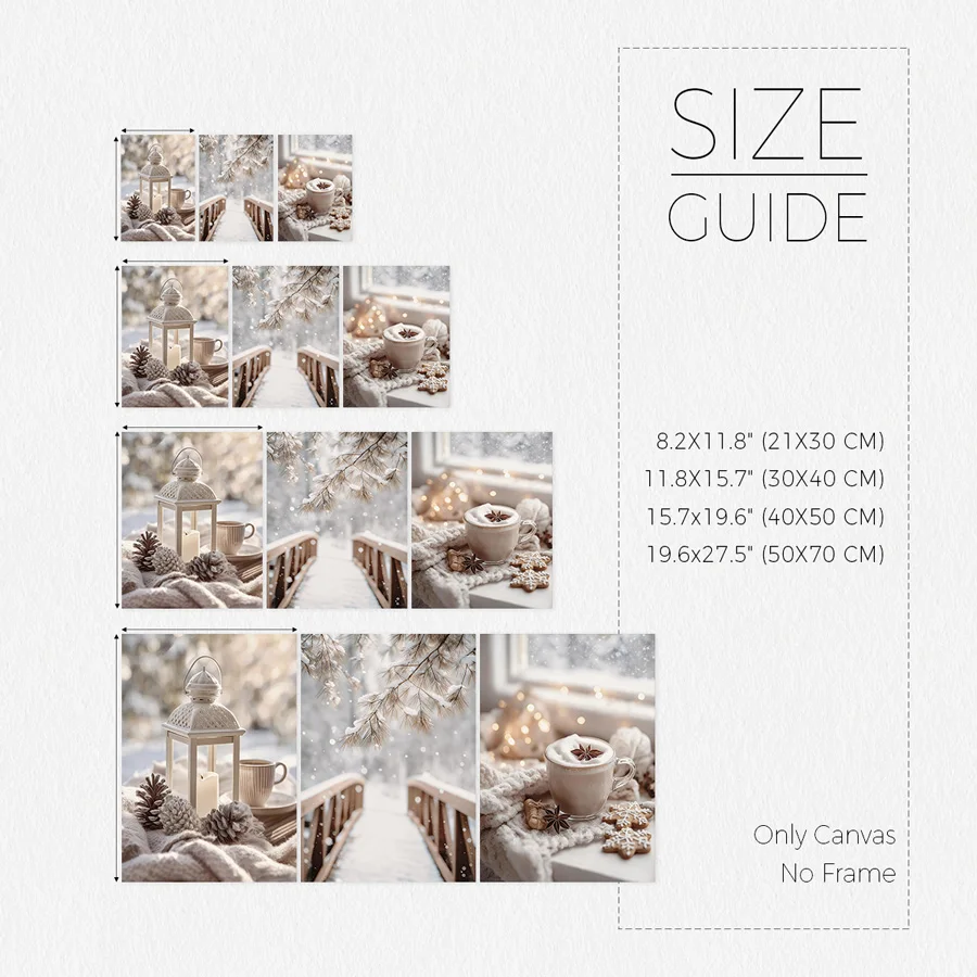 3-Piece Set, Cozy Lanterns, Snowy Bridge, Coffee Prints, Winter Scene Christmas Wall Art, Unframed Snow Scene Posters, Aesthetic
