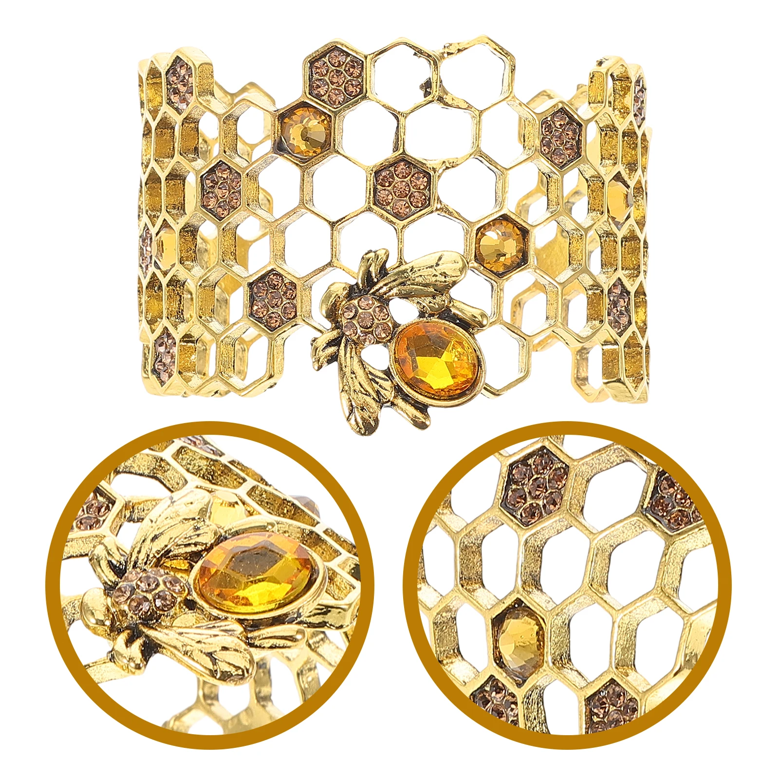 

Honeycomb Bracelet Alloy Cuff Women Adjustable Open Bangle Bee Jewelry Evening Party Daily Wear Wedding Prom Bracelet Aesthetic
