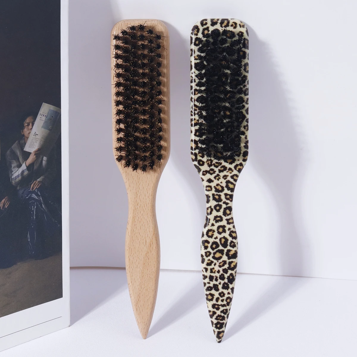 Sharp tailed hair brush, beard brush, bristle hair brush, beech wood handle and ABS plastic handle, special for real hair wigs