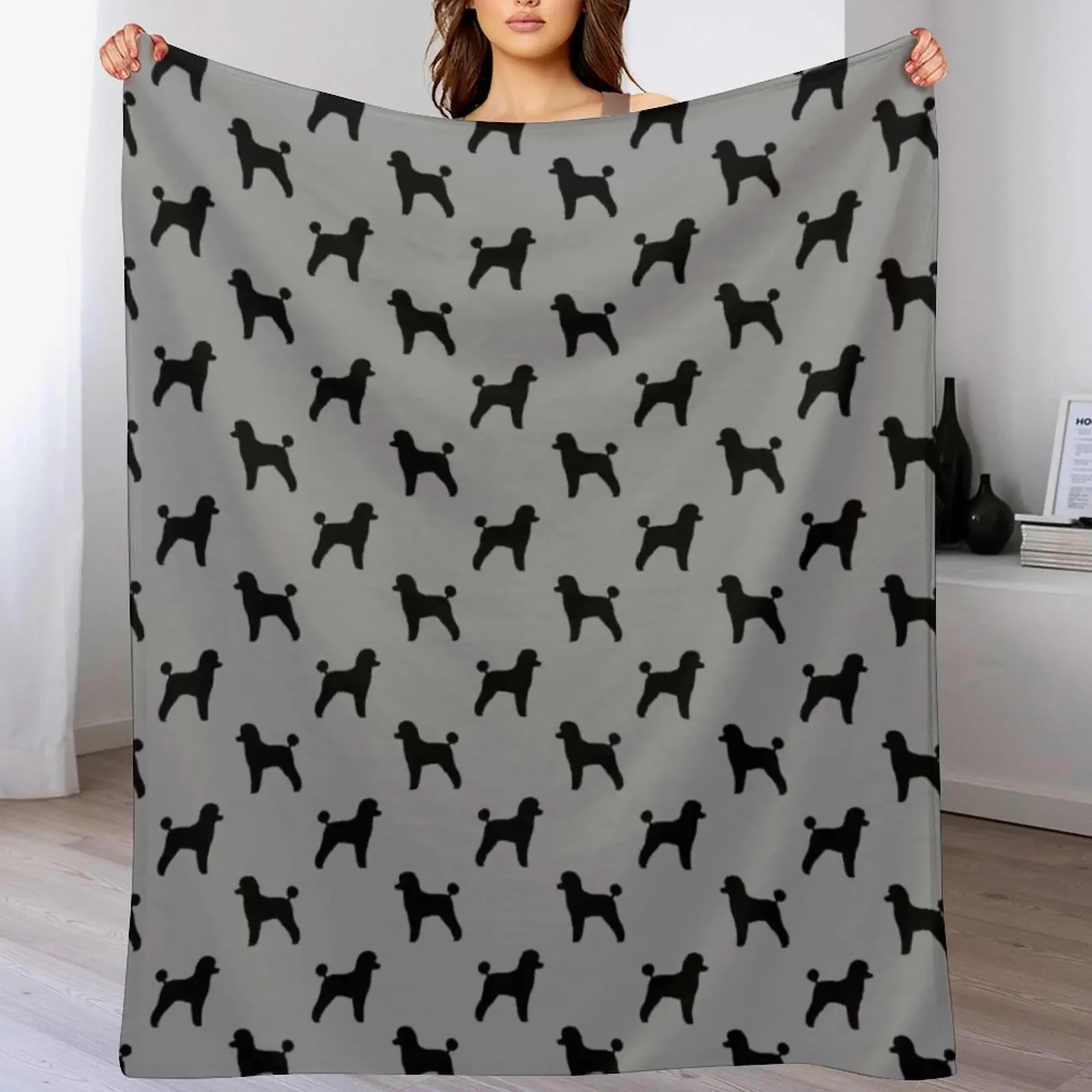 Black Toy Poodle Silhouette(s) Throw Blanket Year Round Soft Comfortable Blanket for Home