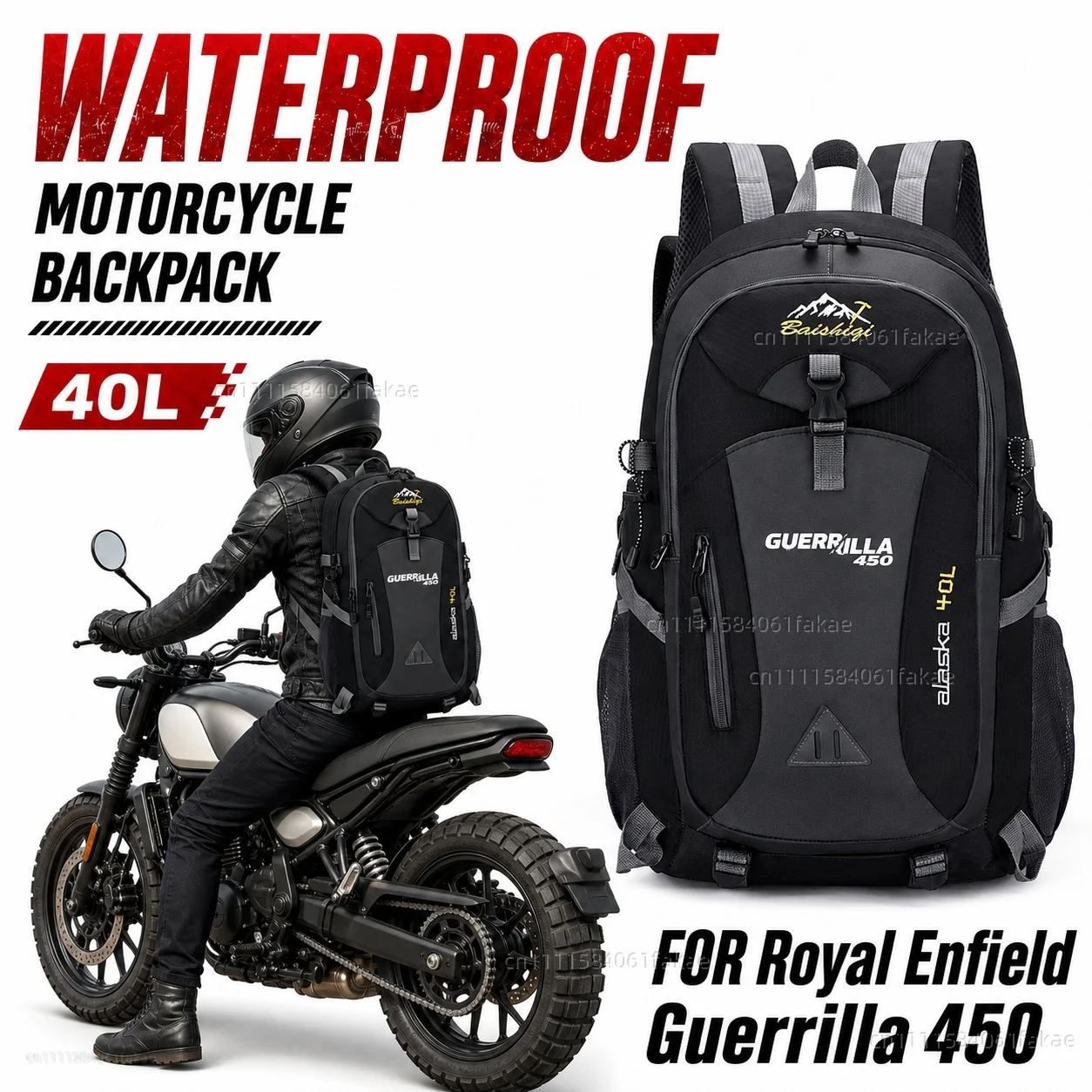 FOR Royal Enfield Guerrilla 450 2024-2026 Motorcycle Backpack 40L Waterproof Travel Backpack Outdoor Hiking Camping Daypack