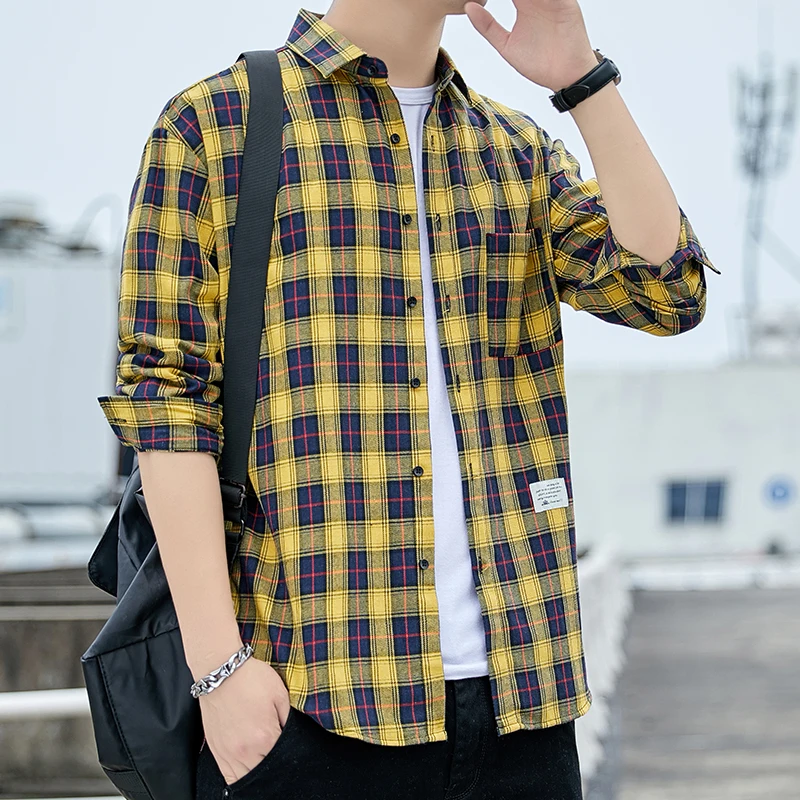 Men Plaid Shirt Long Sleeved 2024 Autumn Korea Youth Hip-hop Fashion Streetwear Loose Oversized Casual Stripe Shirt Men Clothing