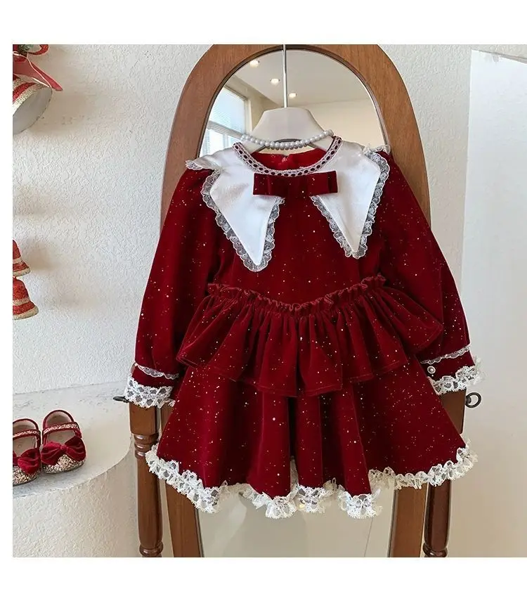 

Kids Babys Girls Autumn Dress Navy Collar Children Girls Dress Loose Sweet Long Sleeve Toddler Girls Princess Dresses