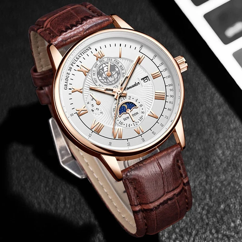 

High Quality Brand Men Fully Automatic Quartz Watch Business Leisure Fashion Wristwatch Stainless Steel Waterproof Watches Mans