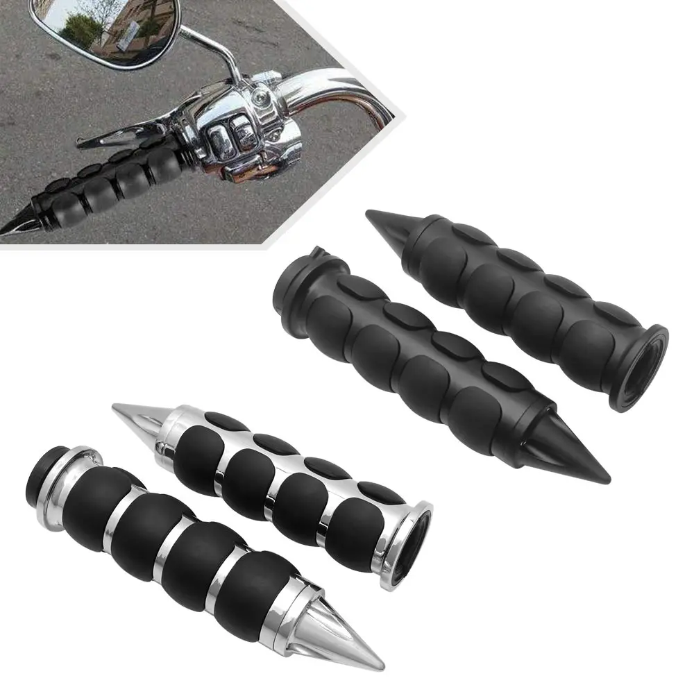 Retro Hand Grips Handle Bar Grips 1 Pair 1 inch/25MM Chrome/Black Motorcycle For Softail Cross Bones Springer FLSTSB 2008-2011