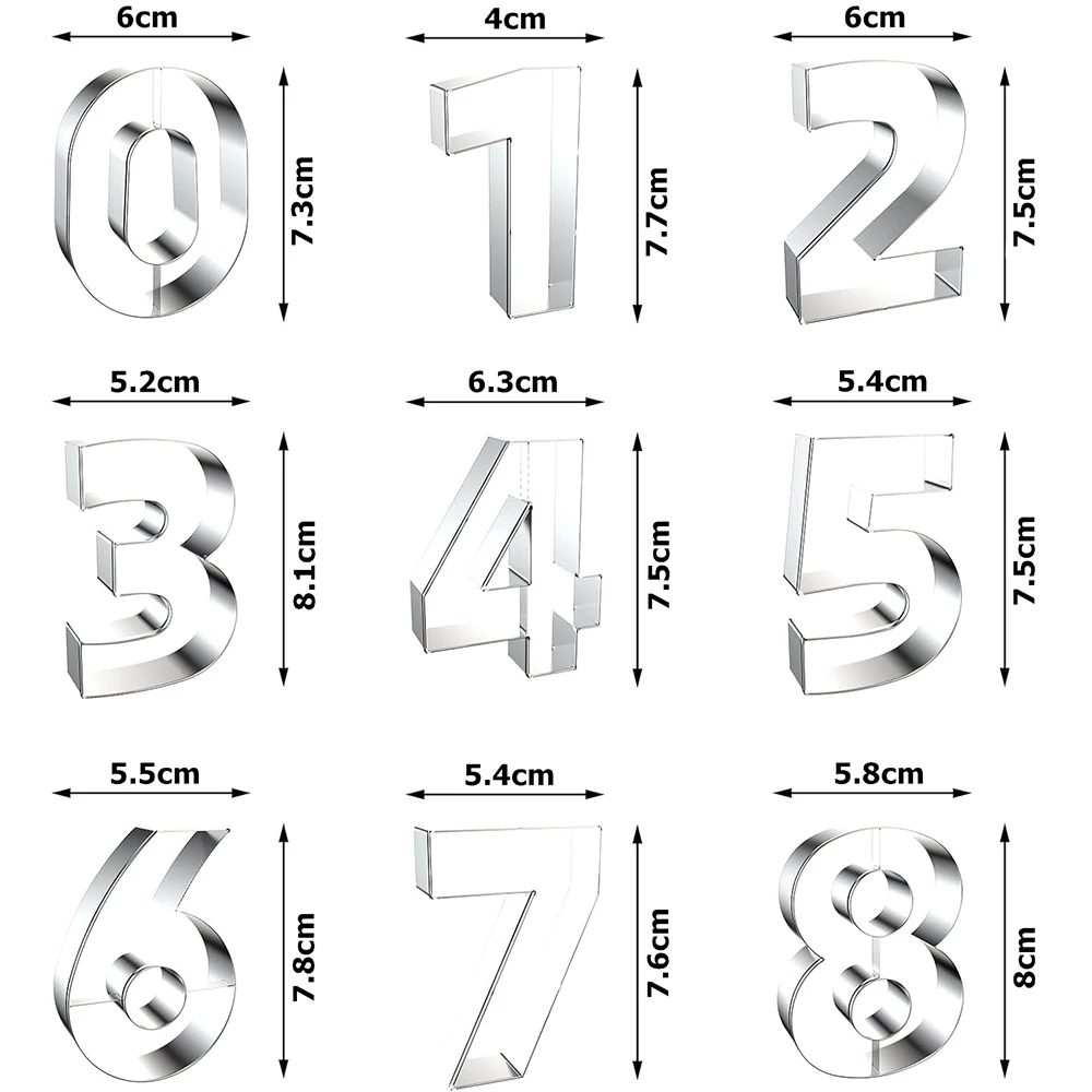 9PCS Number Cookie Cutters Set Birthday Numbers 0-8 Stainless Steel Cookie Cutters Shapes DIY Fondant Cutter Molds YY214