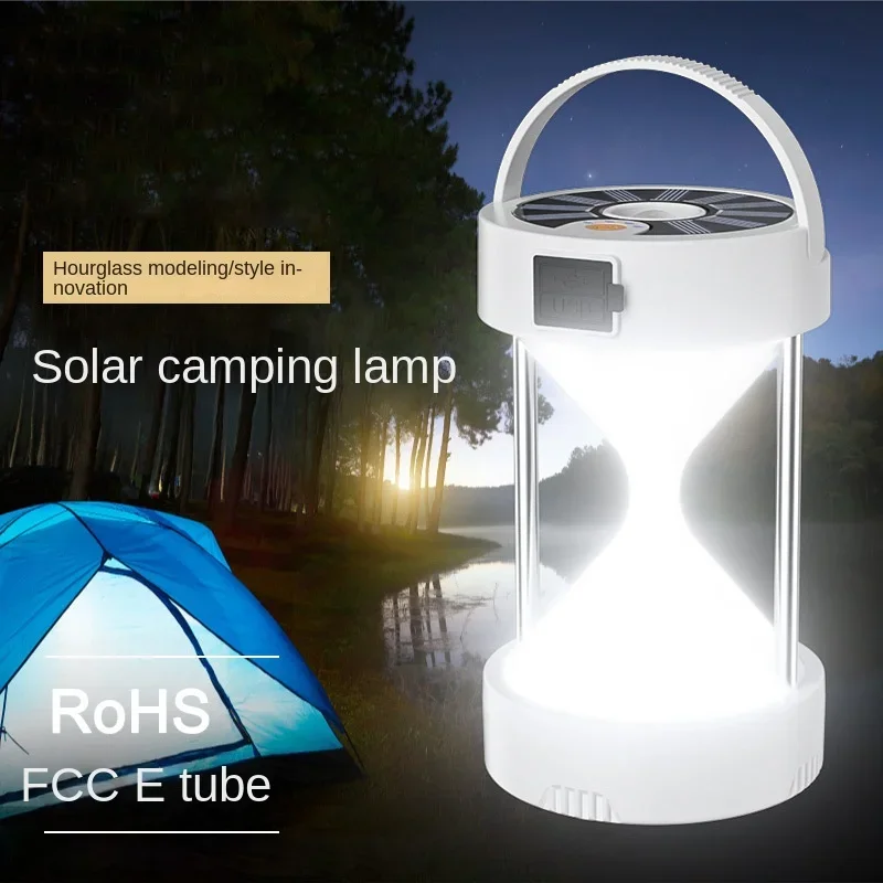 Hourglass Solar Lamp USB Rechargeable Camping Lantern LED Flashlight Outdoor Waterproof Emergency Power Bank For Hiking Fishing