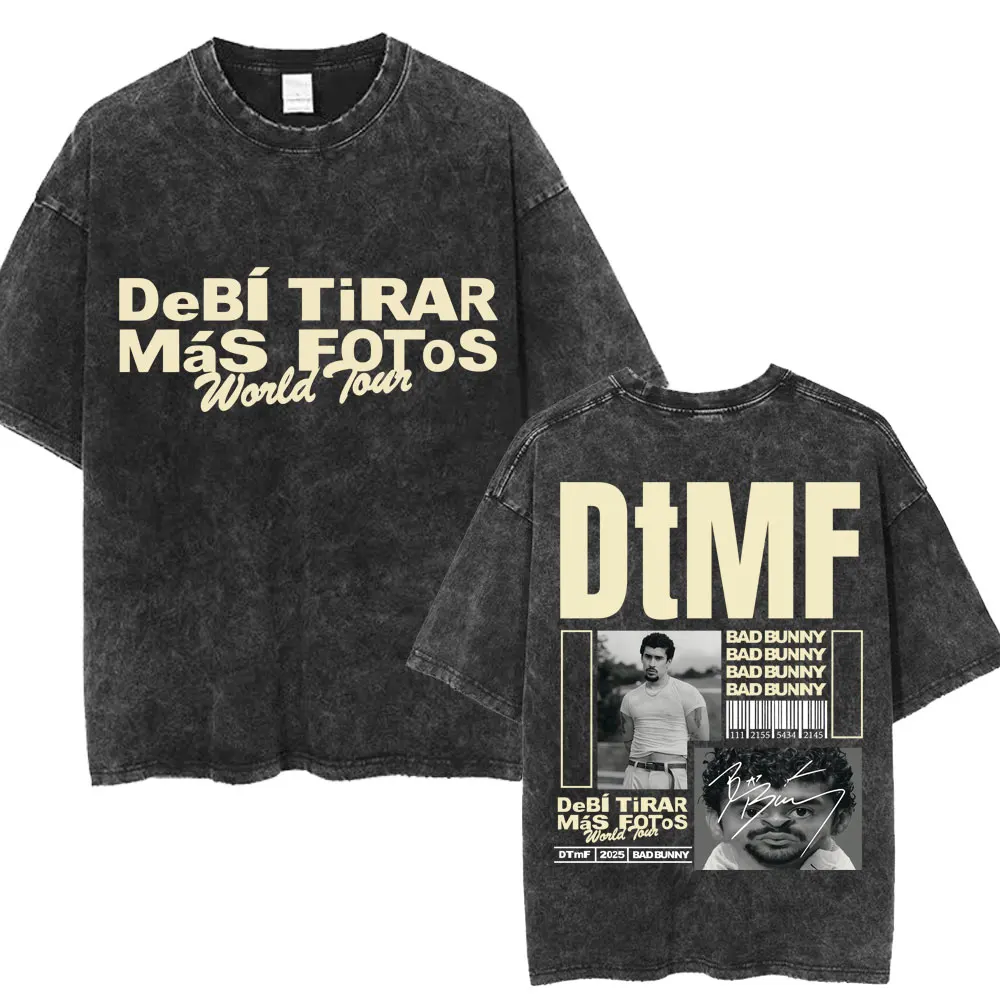 Gewaschen BAD BUNNY DTMF Debí Tirar Más Fotos T Shirt Männer Frauen Mode Hip Hop Kurzarm Übergroßen Baumwolle T-Shirts Streetwear