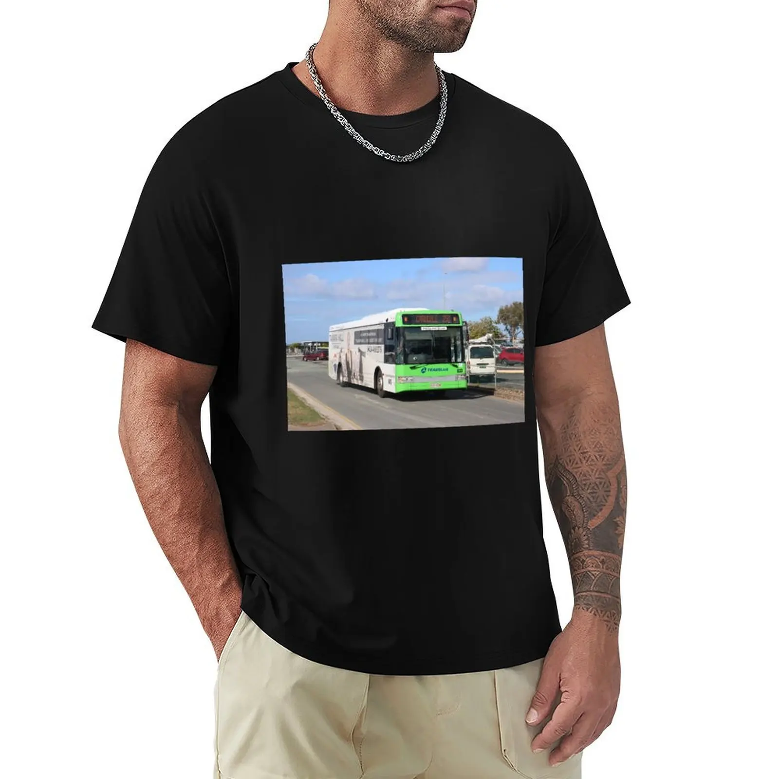 Green Bus Leaving Redland Bay Marina, Australia T-Shirt man t shirts cotton T-Shirt