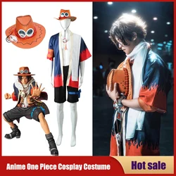 Disfraz de Anime Portgas D Ace, traje de Cosplay de una pieza, abrigo, pantalones cortos, sombrero, carnaval, fiesta, actuación, Navidad, uniforme de Kimono para adultos