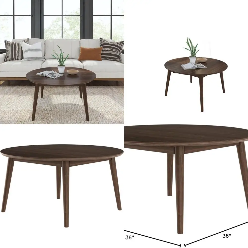 

Mid-Century Modern 36 Walnut Coffee Table, Round Living Room Centerpiece, Ideal for Small Spaces