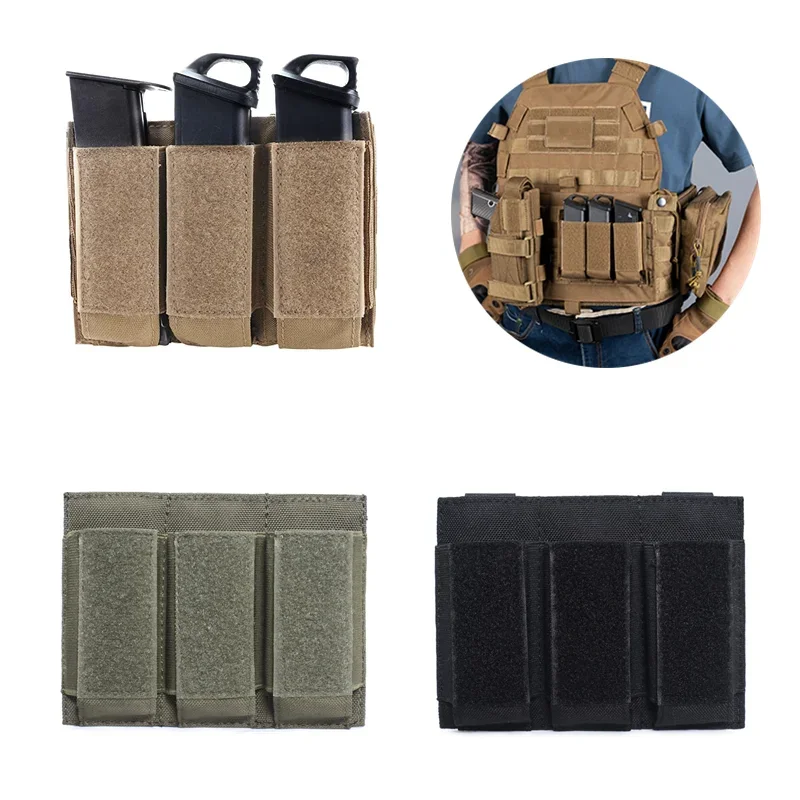 Tactical Pistol Triple Magazine Pouch 9mm Military Pistol Ammo Bag Molle System Accessory EDC Tool Bag Accessories
