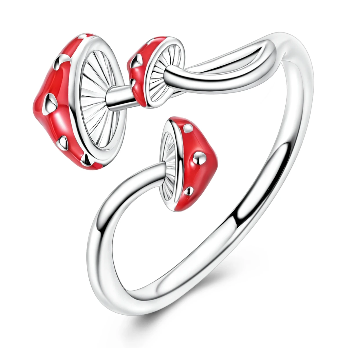 New 925 Sterling Silver Cute Red Mushroom Adjustable Ring For Women Wedding Party Birthday Friendship Fine Jewelry Gift