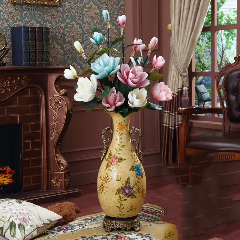 European Floor Large Ceramic Vase Dried Flower Arrangement Home Livingroom Furnishings Crafts Hotel Villa Ornaments Decoration