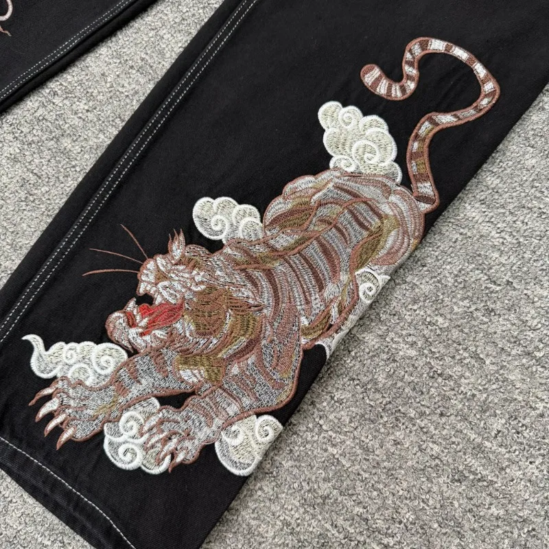 Y2K Derschutze Jeans High Quality Gothic Vintage Embroidered Hip Hop Denim Leg Pants for Men Women view 5