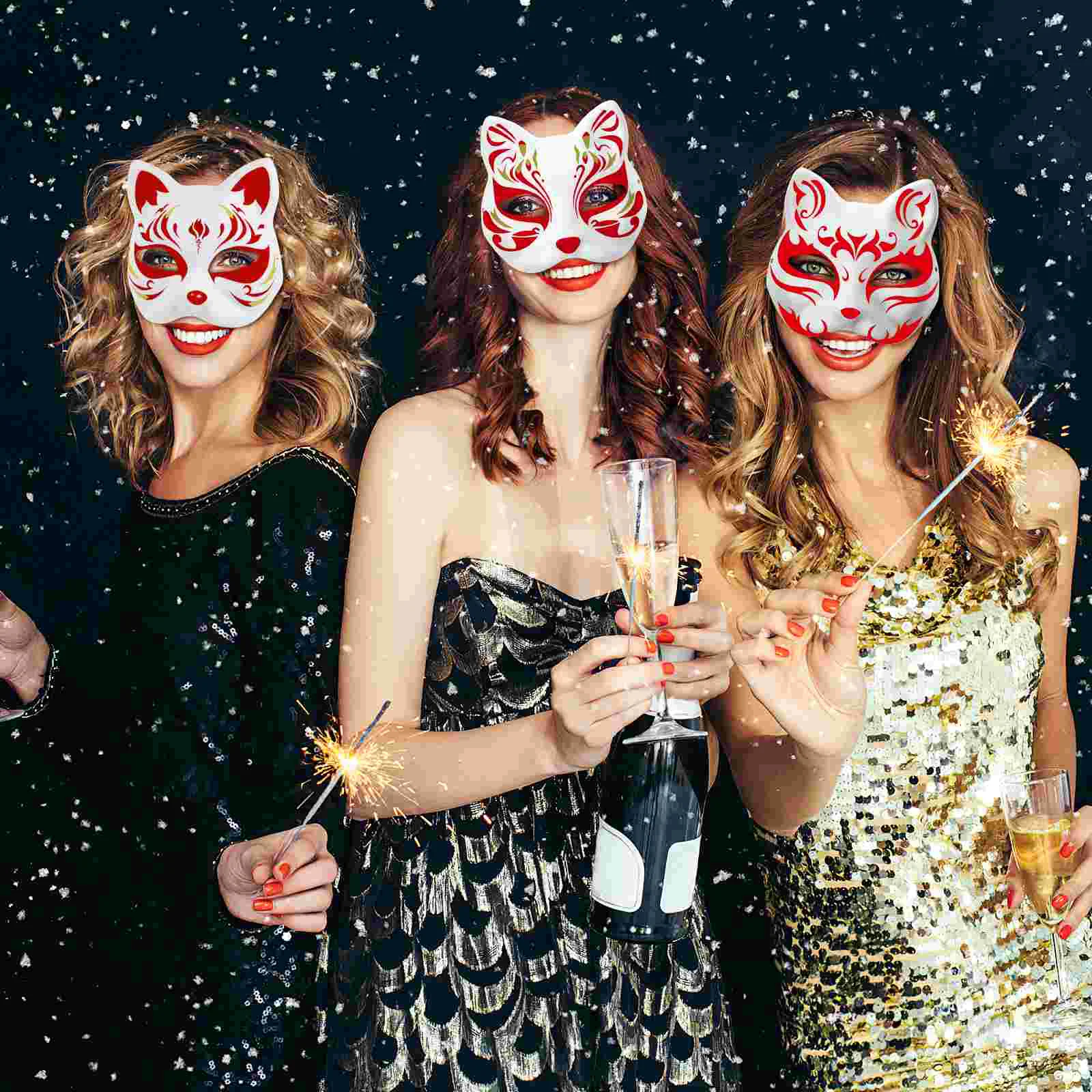 3-teilige leere handgezeichnete Katzen-Gesichtsmaske, handbemalt, Maskerade, Halloween, Cosplay, Bastelspielzeug für Hochzeit, Abschlussball