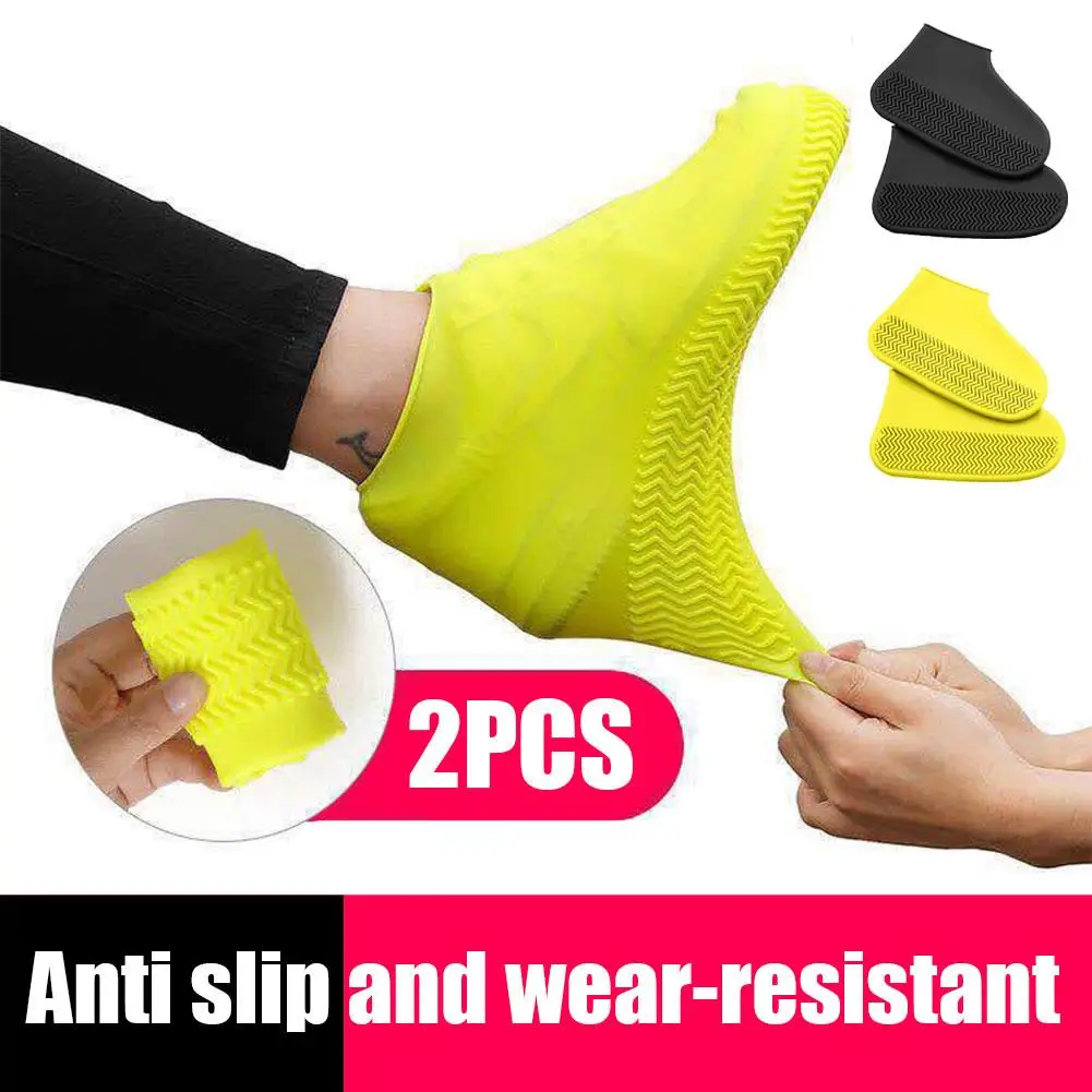 Cubiertas impermeables para zapatos de lluvia para adultos, funda de silicona reutilizable, antideslizante, gruesa, P5q8, 1 par