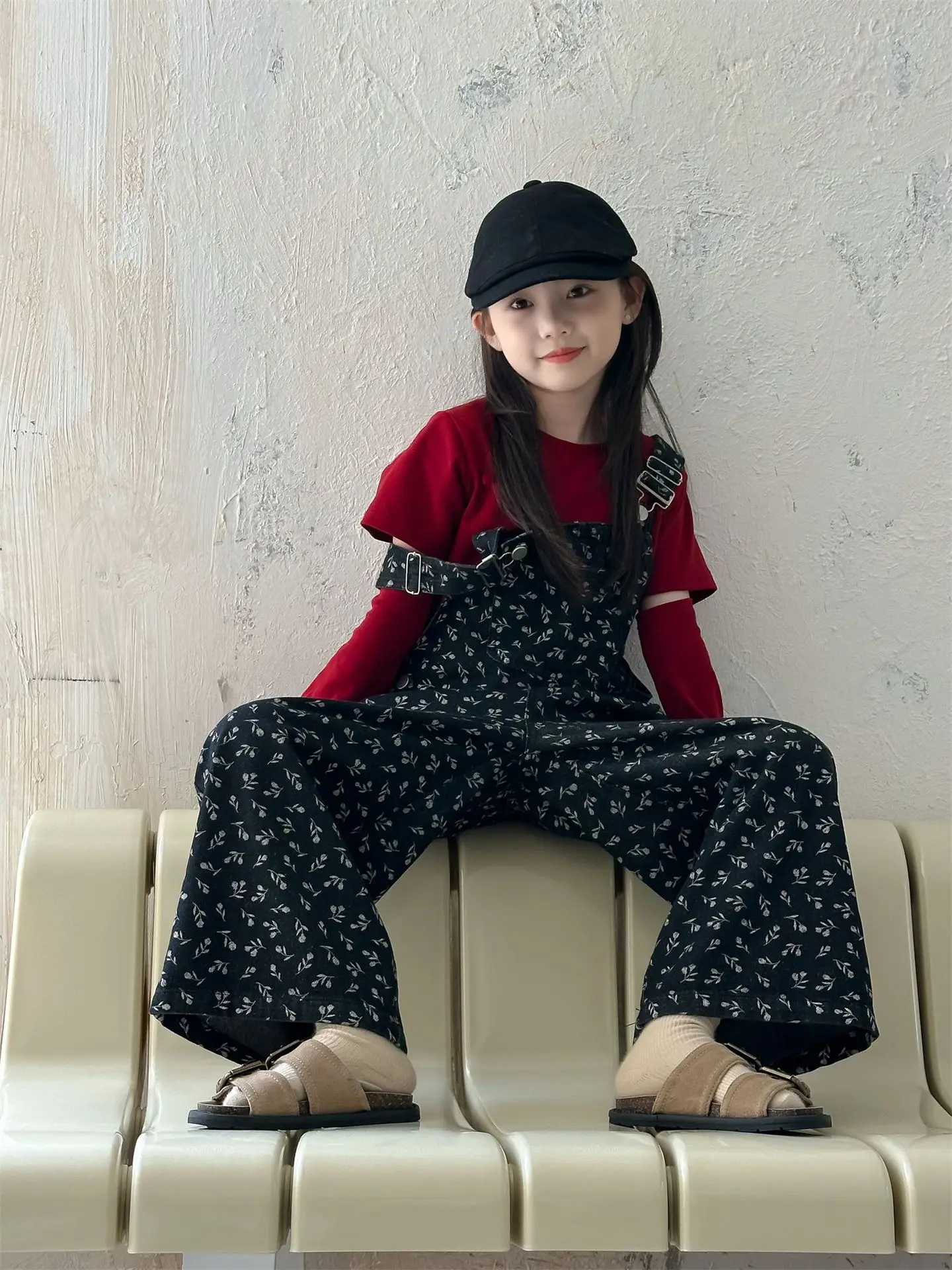 Jumpsuits Korean Series Childrens Clothing Girl Broken Flowers Cotton Sweet  Autumn New Baby Fashionable 2024 Printing