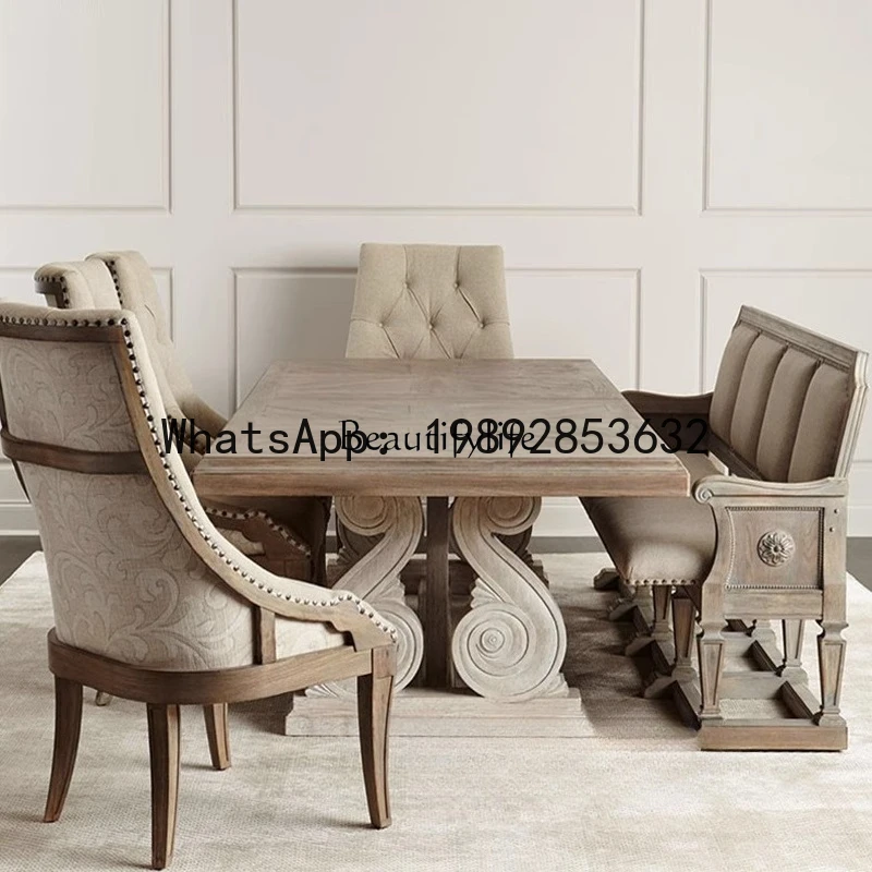 

solid wood 4-seat sofa chair weathered gray old card seat large apartment