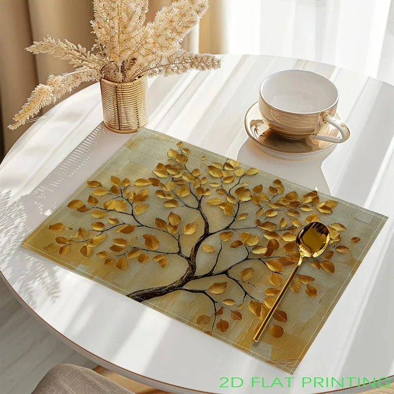 VIKAMA 4-Piece Golden Leaf Tree Placemat Set With Non-Slip Table Mats, Suitable For Kitchen Dining Tables And Coffee Tables view 4