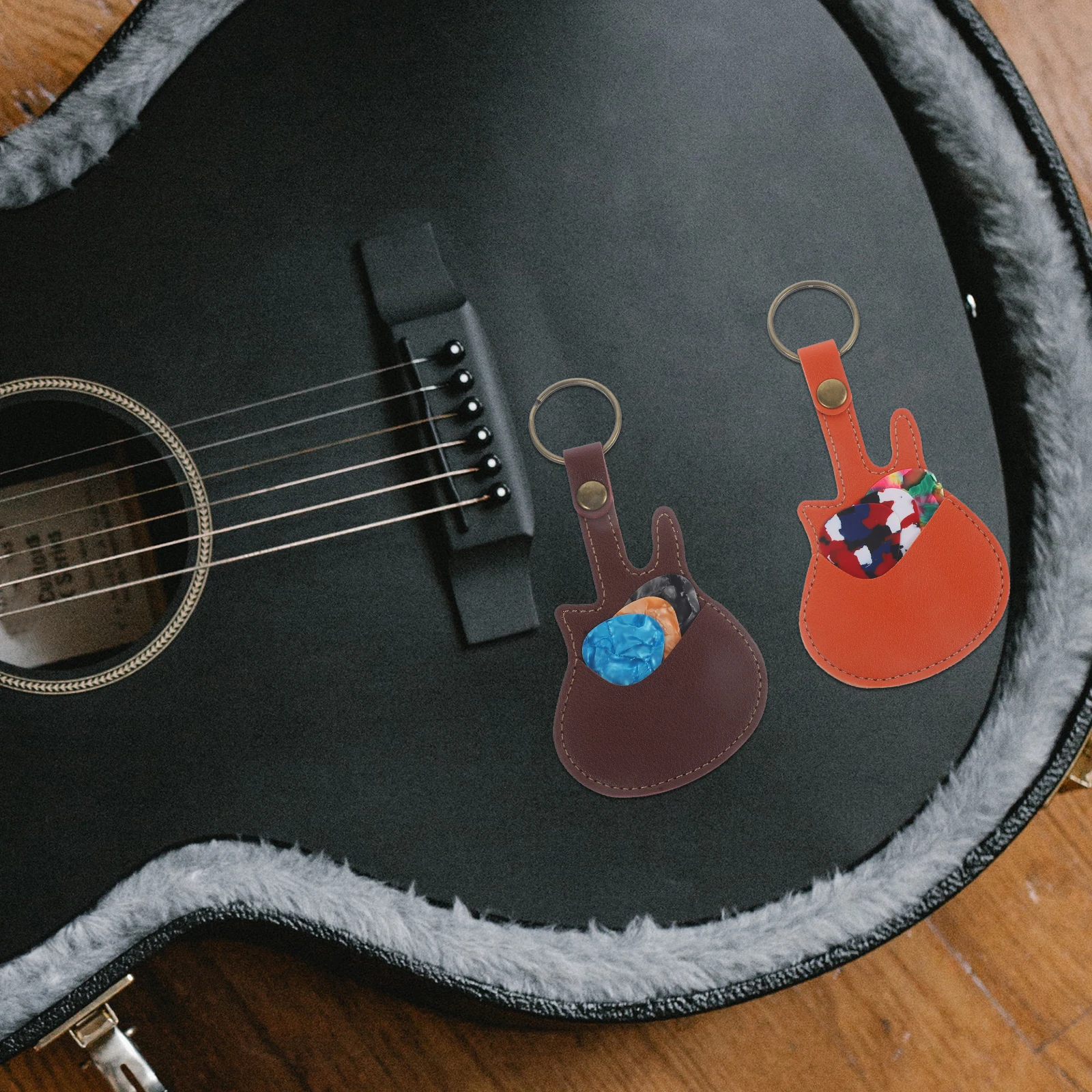 

PU Guitar Picks Holder Bag Wood Material Durable Portable Case for Electric Acoustic String Instruments Beginners Gift