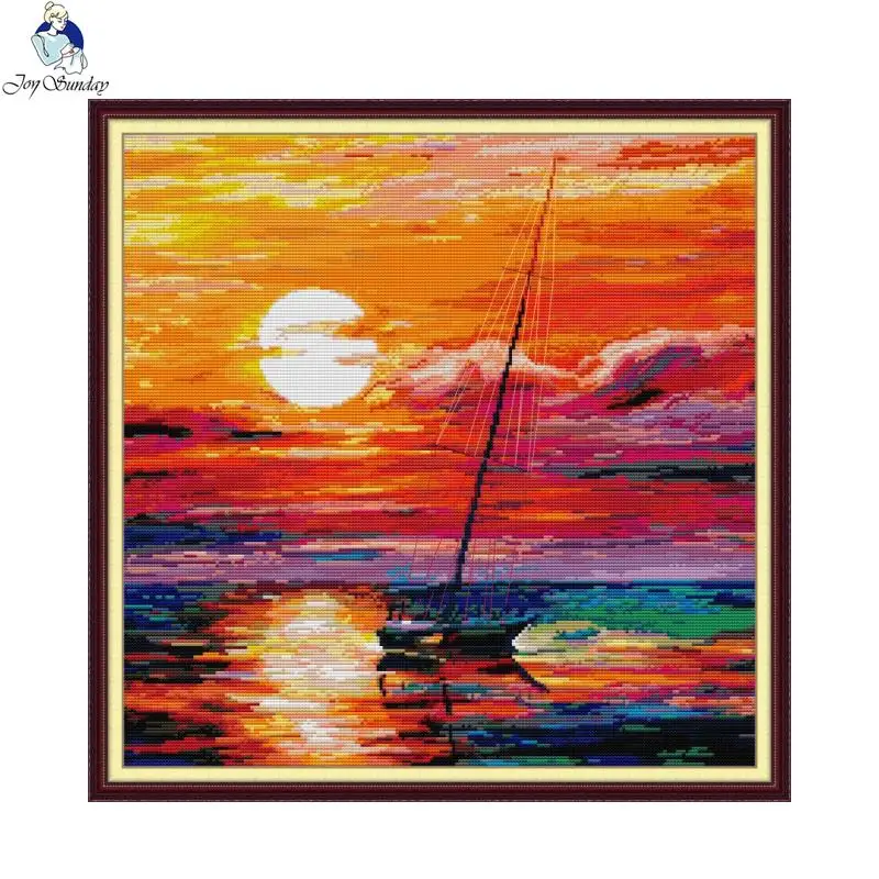 Joy Sunday Landscape Cross Stitch Kits Sunset Scenery Pattern Home Decor 14ct 11ct Painting Embroidery Set DMC Printed Canvas