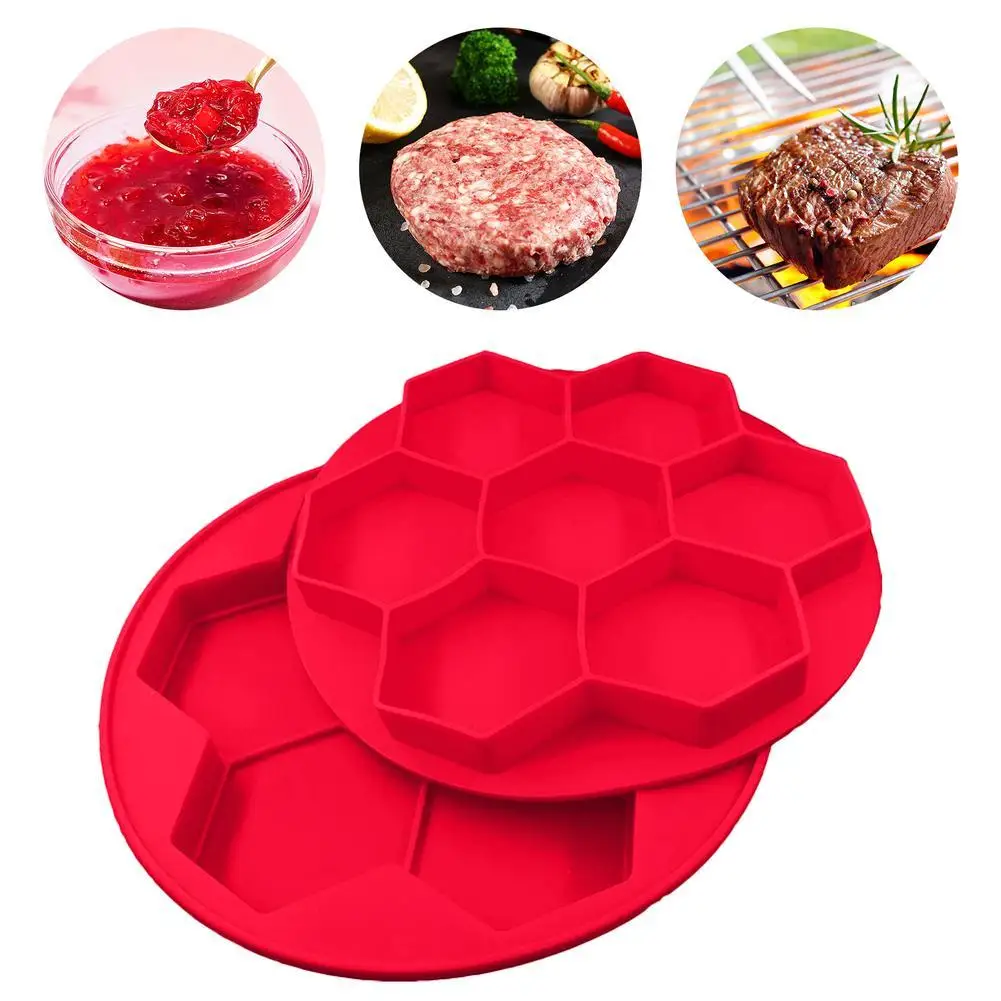 7 In 1 Silicone Mold Non-stick Food Grade Hexagonal Stuffed Burger Mold For Making Freezing Grilling Cooking Patties