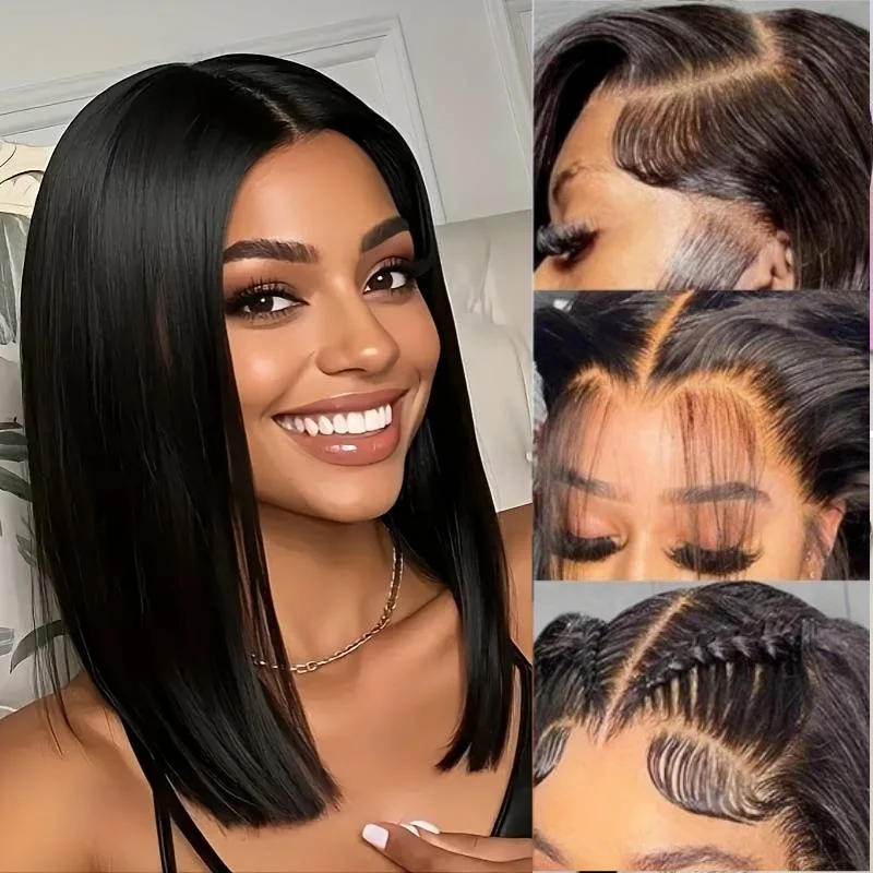 Прямой парик фронта шнурка Полный парик человеческих волос на шнуровке для женщин Человеческие волосы 12 дюймов 4x4 Bone Прямые Hd парики фронтальной части шнурка Человеческие волосы