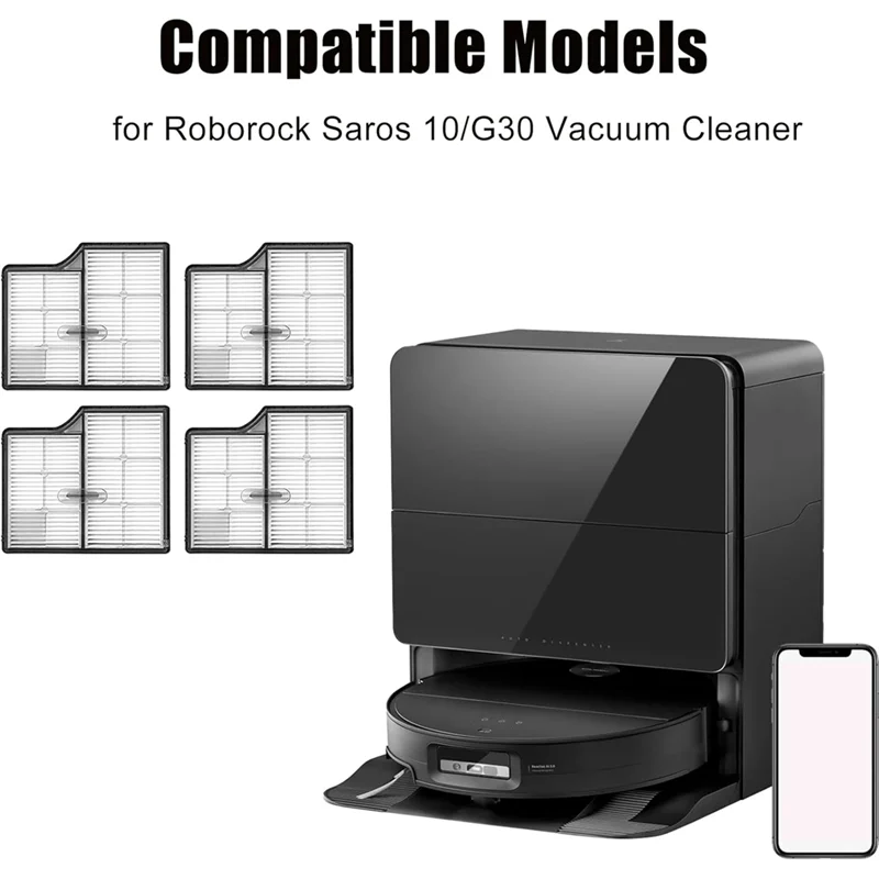 BAAO-4PCS استبدال فلتر HEPA Forroborock Saros 10/G30 جزء المكنسة الكهربائية مرشح قابل للغسل مرشحات عالية الكفاءة