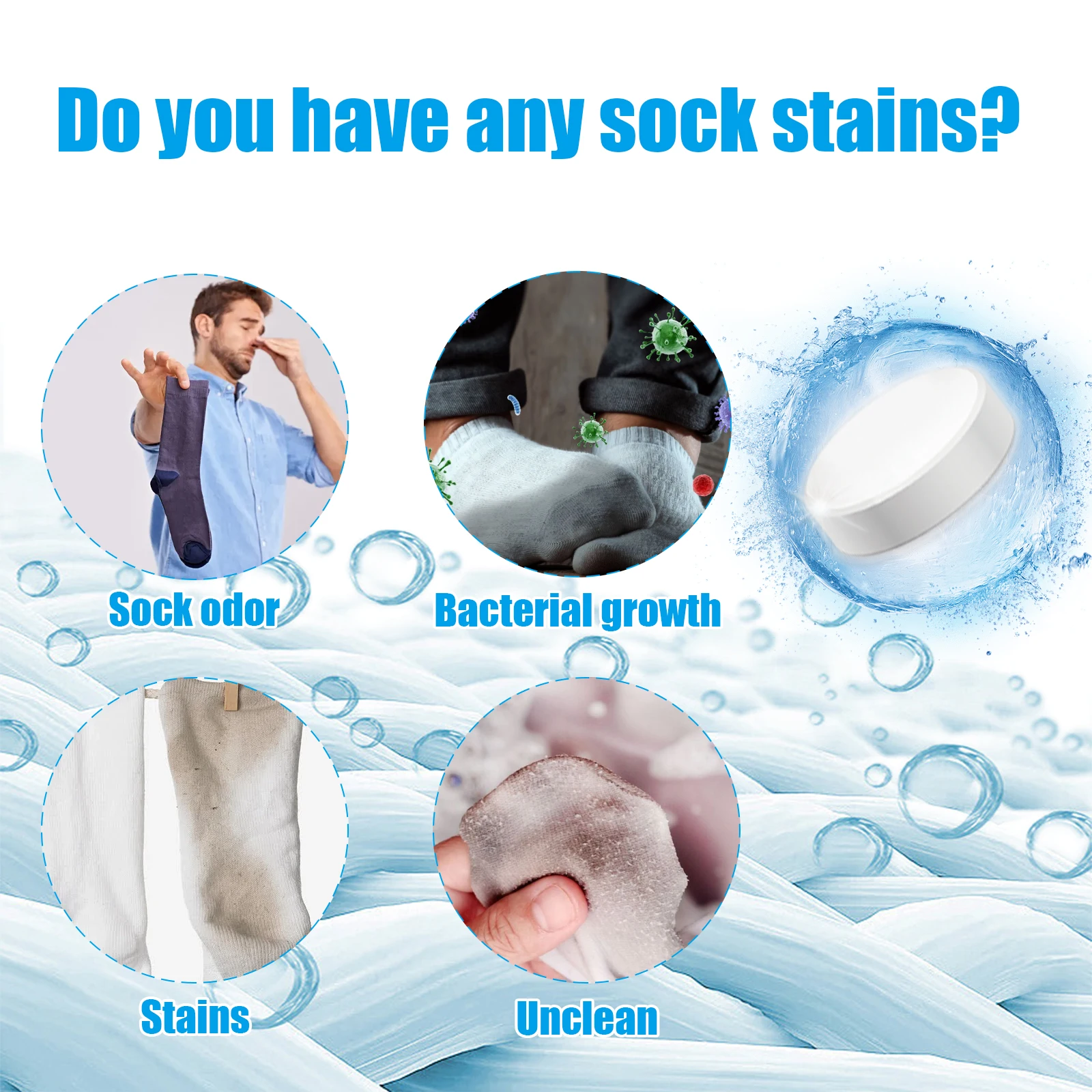 Sock Cleaning Tablets - Yellowing Removal, Stain Cleaning, Softening, Multi-Functional Care, Deep Cleansing and Odor Elimination