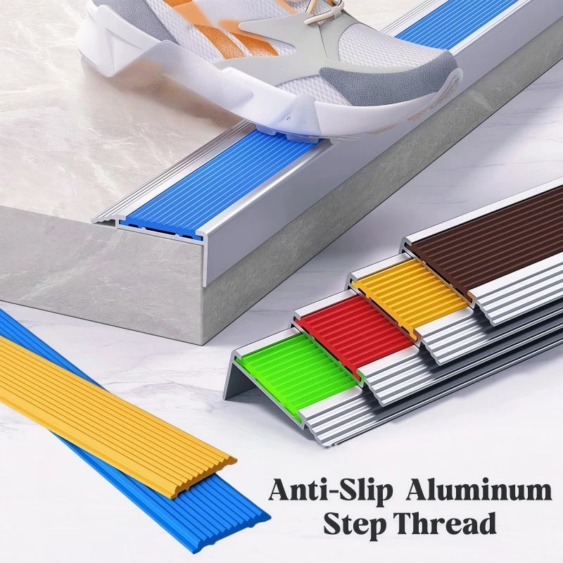 Protector de Esquinas para Escaleras Tipo L, Perfil de Aluminio con Agarre de Goma Antideslizante, Tira de Sellado para Bordes de Escaleras de Seguridad para Exteriores