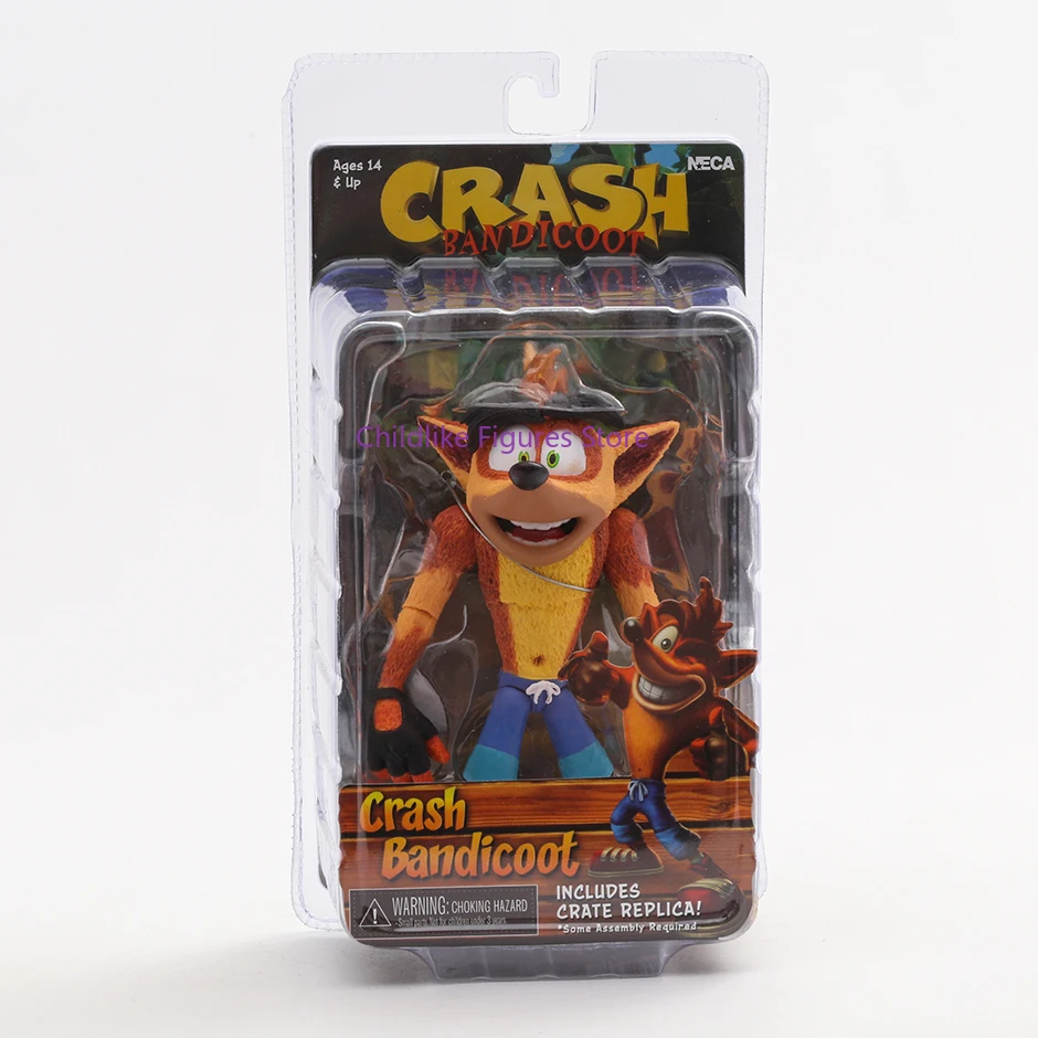 NECA Crash Bandicoot with Crate Replica Action Figure Model Toy Gift for Collection