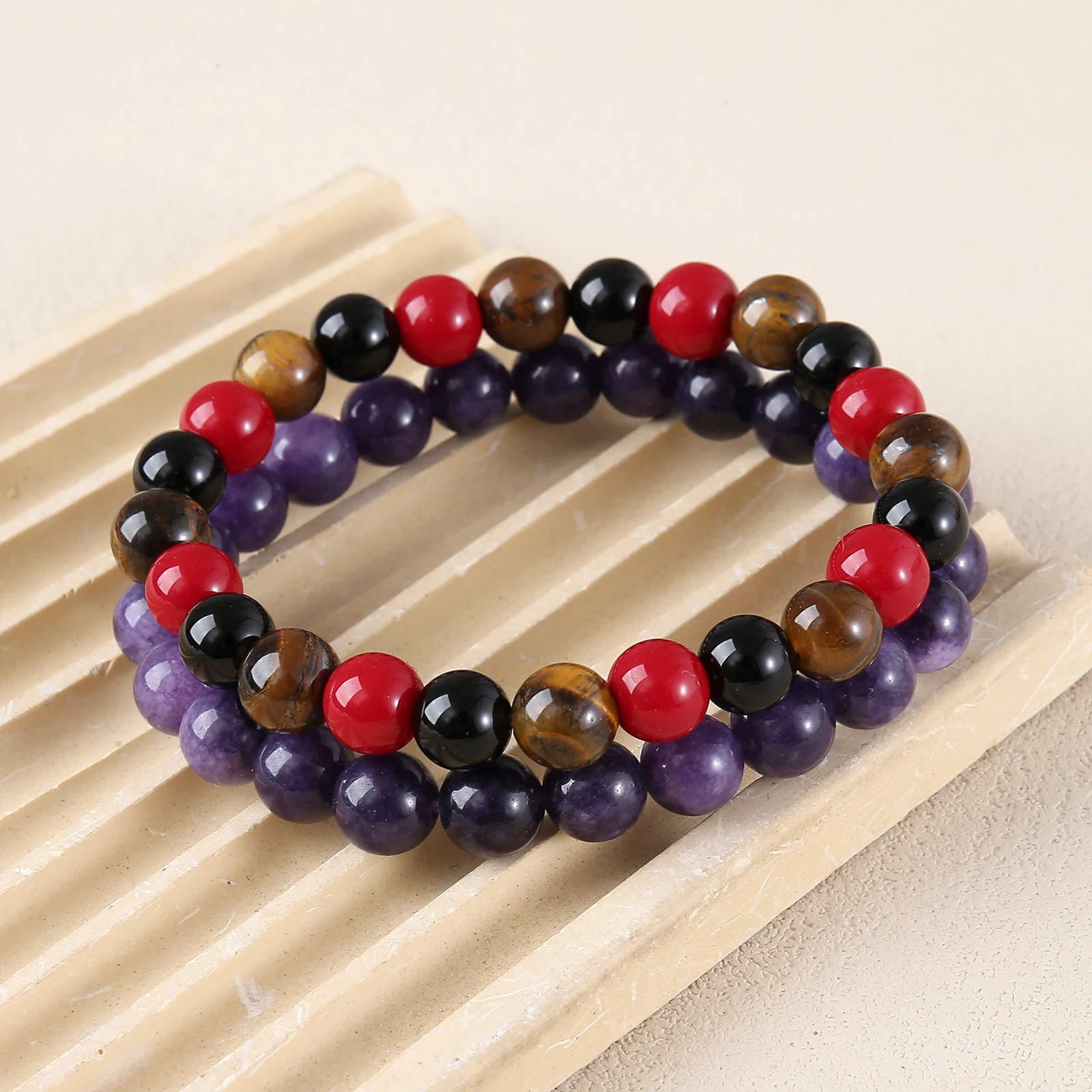 자수정 천연석 페르시 팔찌 에너지 요가 치유 스트레치 팔찌 여성용 남성용 행운을 빌어 요 피로 완화 치유 보석