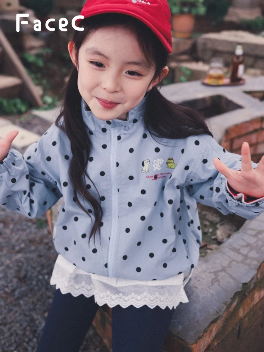 Loose Fit Camping Outdoor Jacket for Girls Spring Autumn New Style FaceC Brand Cotton Blend Stand Collar Open Cardigan