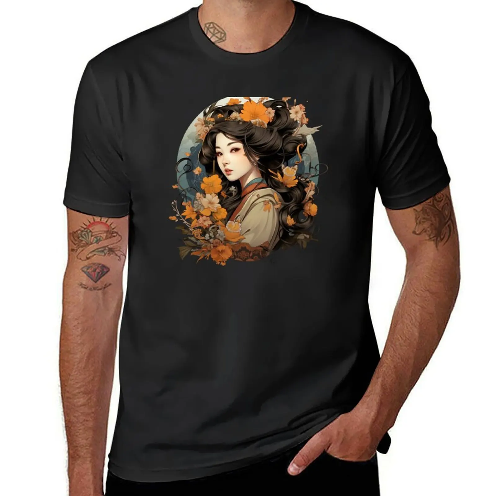 Mystic Elegance: Portrait of a Geisha_9 T-Shirt Short sleeve tee heavyweights boys animal print mens white t shirts