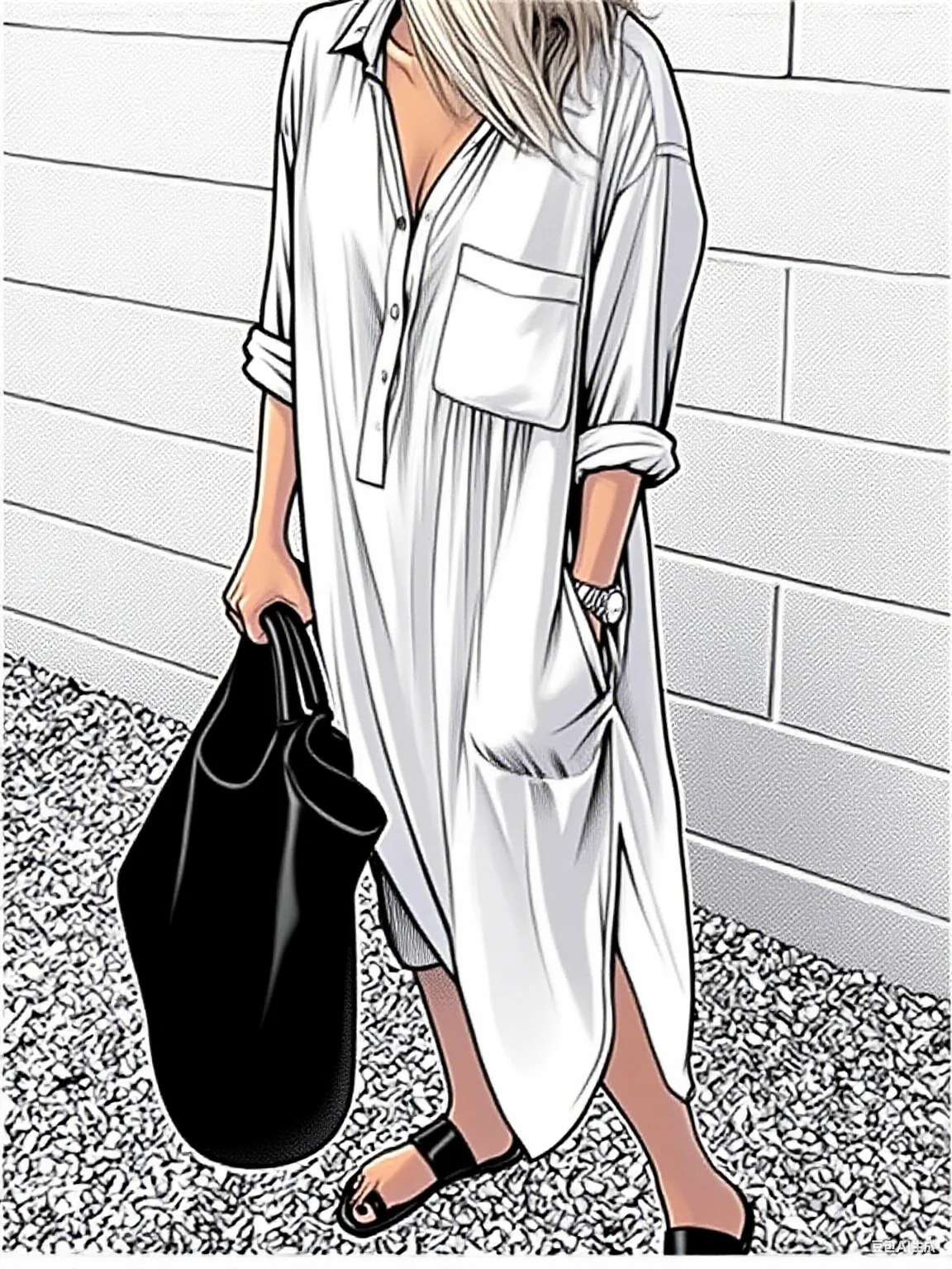 Ladies Lapel Collar Dress Stylish Women's V-neck Shirt Dress with Pockets Side Split Loose Fit Midi Dress for Beach Holiday