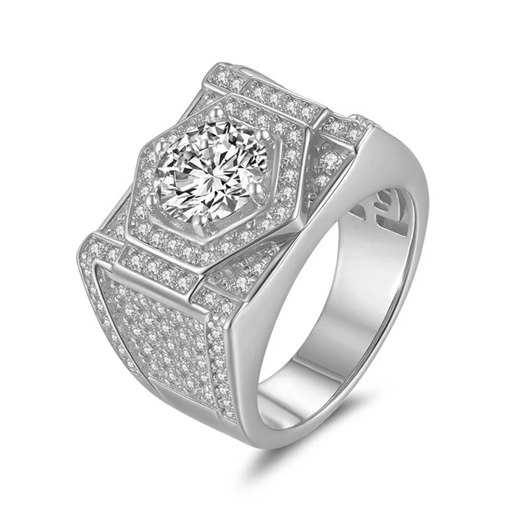 S925 Sterling Silver Square Halo Signet D VVS1 Moissanite Pave Ring Fine Jewelry Men Hip Hop Wedding Statement Ring