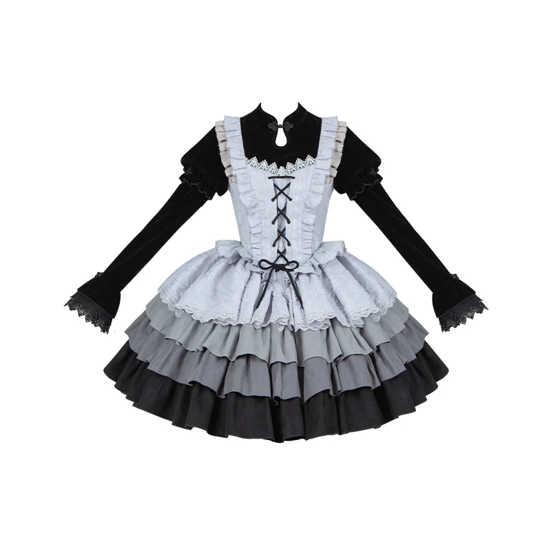 Withpuji Original estilo chino bruja Halloween Twin Lolita falda larga Otoño/Invierno vestido gótico Retro