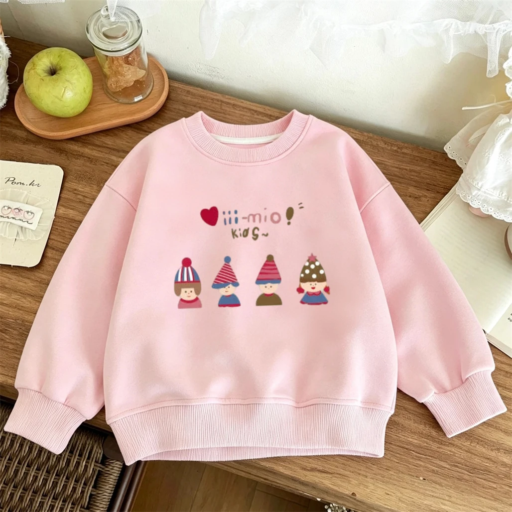 Pink White Sweatshirts Girls Child Long-sleeved Tops Loose Casual Crewneck Pullovers Toddler New Design Printing Hoodies