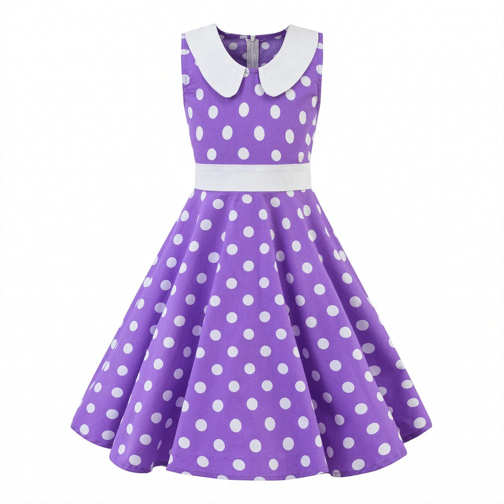 LPATTERN Girls' Vintage Rockabilly Dress Party Retro Polka Dot Floral Pattern A-line Dresses Pleated Skirt Knee-Length for 4-10Y