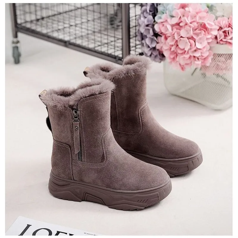 Winter Suede Warm Snow Boots Women 2021 Winter Thick Bottom Boots Fashion British Style Zipper Comfort Platform Ankle Boots