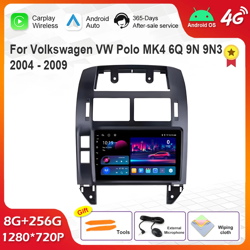 Car Radio Multimedia Player Android for Volkswagen VW Polo MK4 6Q 9N 9N3 2004 - 2009 GPS 4G Carplay WiFi Bluetooth Split Screen