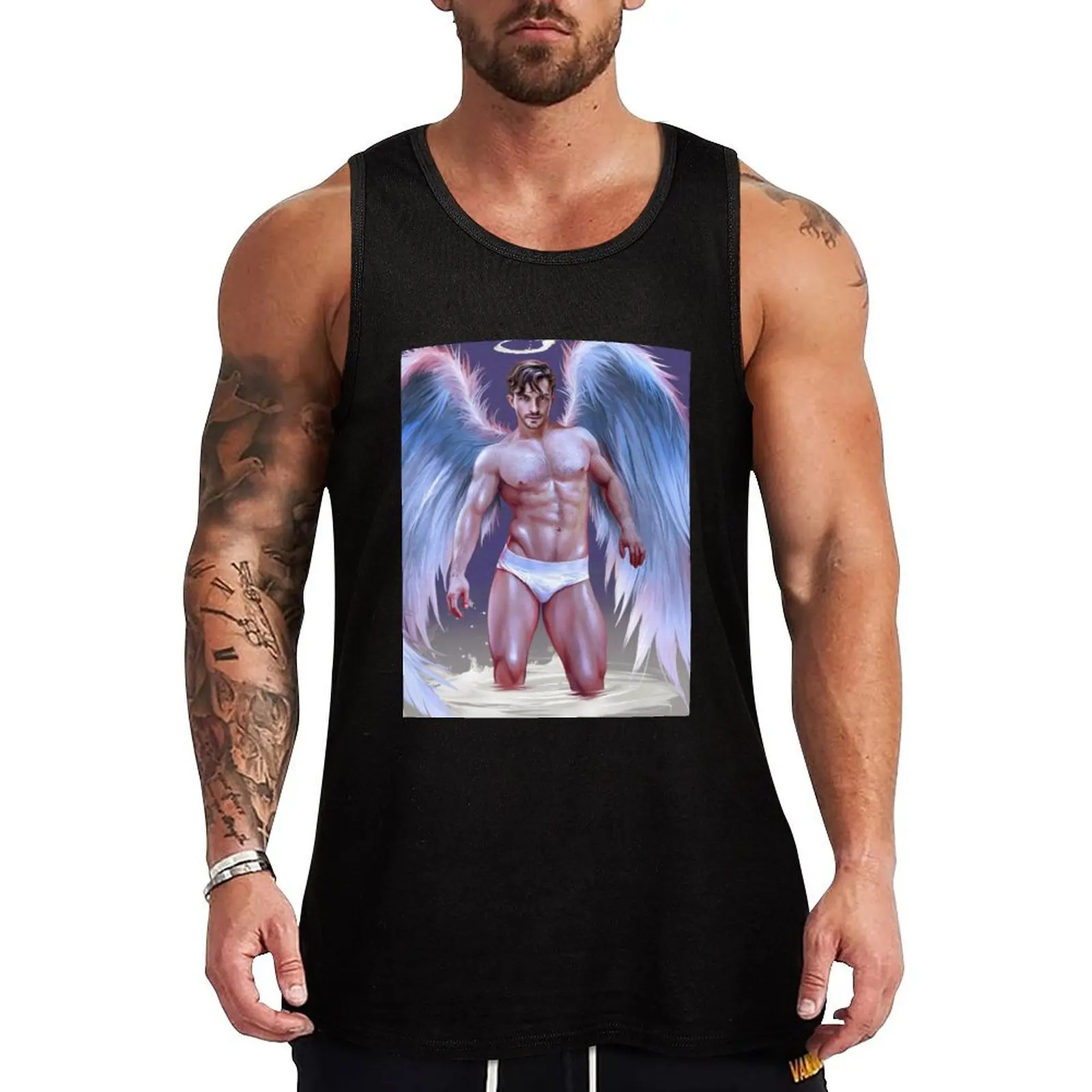 drink your milk angel 1 Tank Top Modern Print Tank Top Contemporary Graphic Shirt