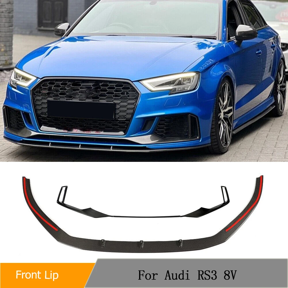 

Car Front Lip Air Vent Fins Cover Trims Carbon Fiber Spoiler For Audi RS3 8V 2017 - 2020 Front Body Kits Chin Lower Lip Spoiler